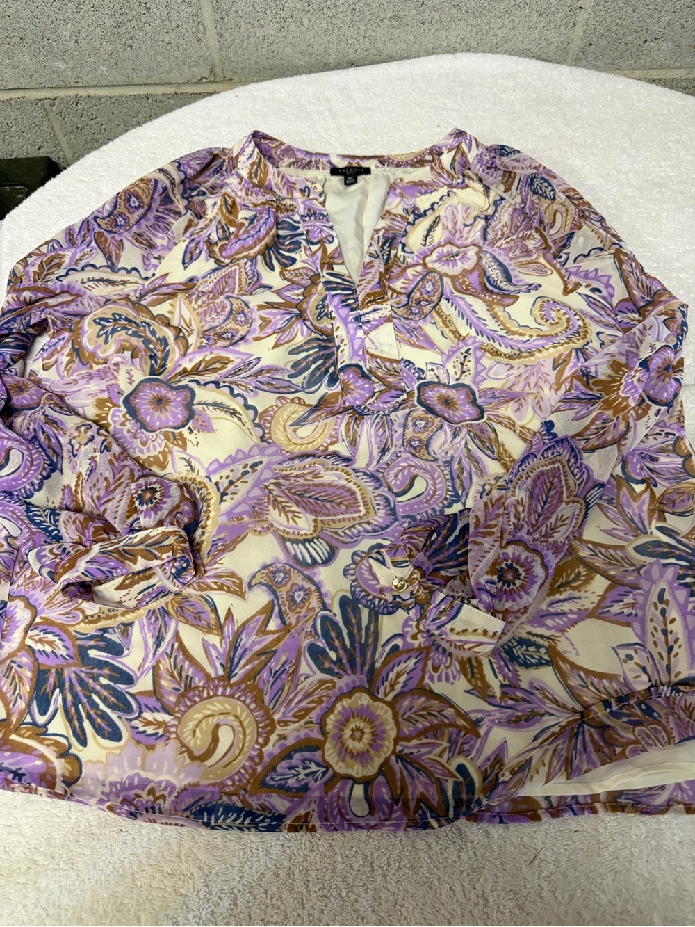 Talbot’s Women's Purple Paisley Split-Neck Blouse size PM